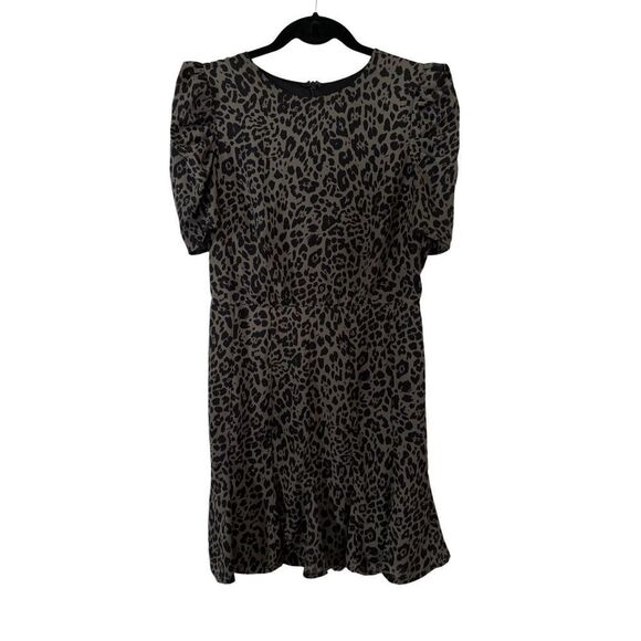 Express Cheetah Mini Dress Size Small Olive Green Animal Print Ruffles Cocktail - Picture 2 of 10